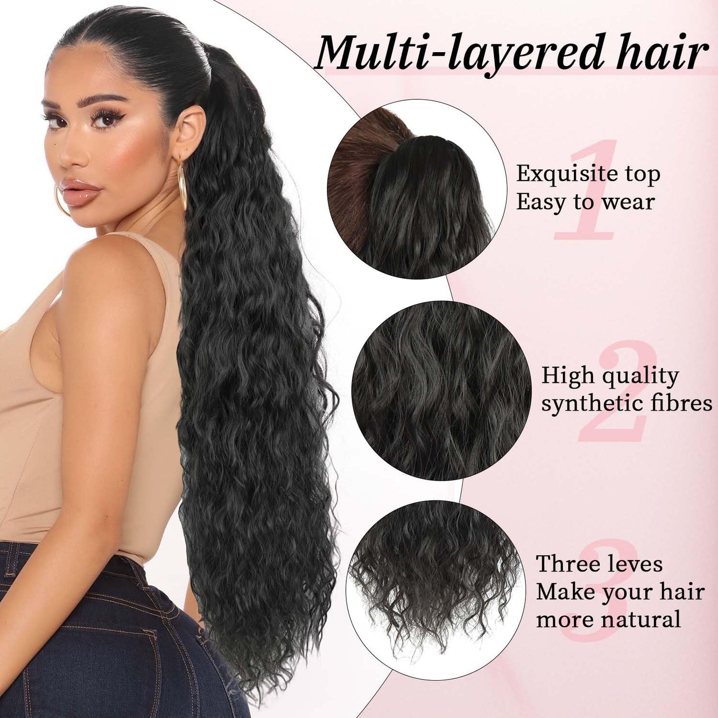 Claw Clip Ponytail Extension 30 Inches of Wavy Curly Volume for an Effortlessly Fluffy Natural Look; Essential Hair Piece for Women’S Everyday and Party Styles (Black Brown)