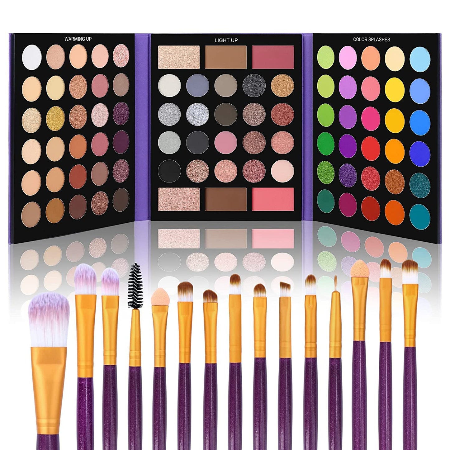 Professional 86 Colors Eyeshadow Palette with 15Pcs Makeup Brushes Set Matte Glitter Long Lasting Highly Pigmented Waterproof Contour Blush Powder Highlighter All in One