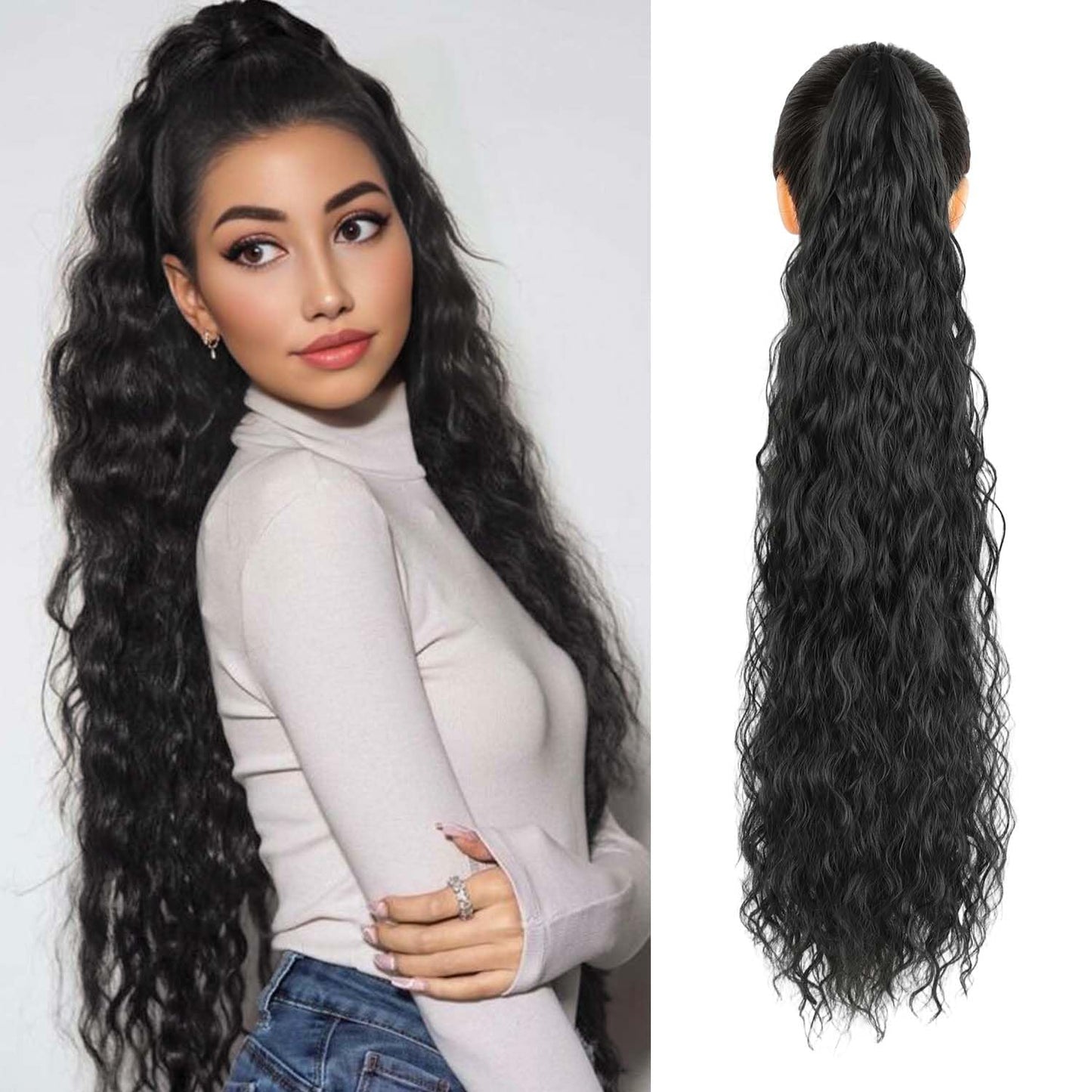 Claw Clip Ponytail Extension 30 Inches of Wavy Curly Volume for an Effortlessly Fluffy Natural Look; Essential Hair Piece for Women’S Everyday and Party Styles (Black Brown)