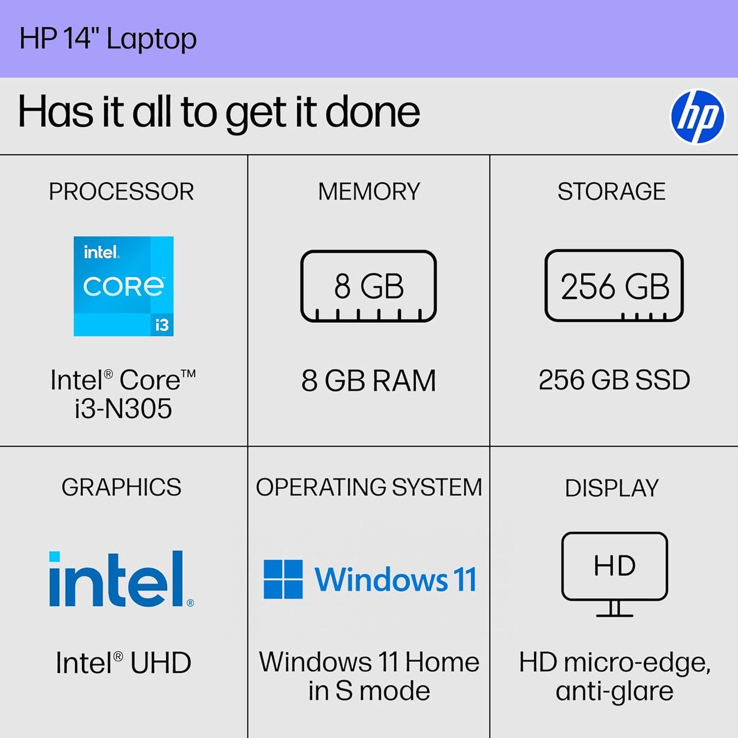 14 Inch Laptop, HD Display, Intel Core I3-N305, 8 GB RAM, 256 GB SSD, Intel UHD Graphics, Windows 11 Home in S Mode, Natural Silver, 14-Ep0299Nr