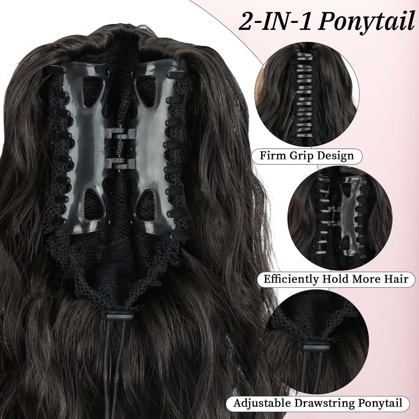 Claw Clip Ponytail Extension 30 Inches of Wavy Curly Volume for an Effortlessly Fluffy Natural Look; Essential Hair Piece for Women’S Everyday and Party Styles (Black Brown)