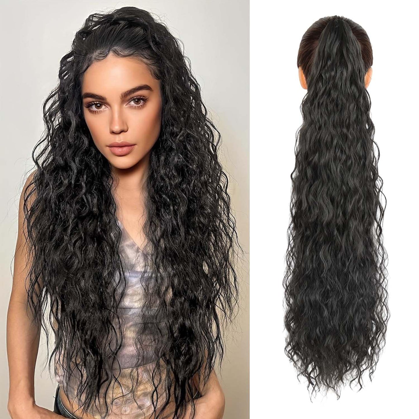 Claw Clip Ponytail Extension 30 Inches of Wavy Curly Volume for an Effortlessly Fluffy Natural Look; Essential Hair Piece for Women’S Everyday and Party Styles (Black Brown)