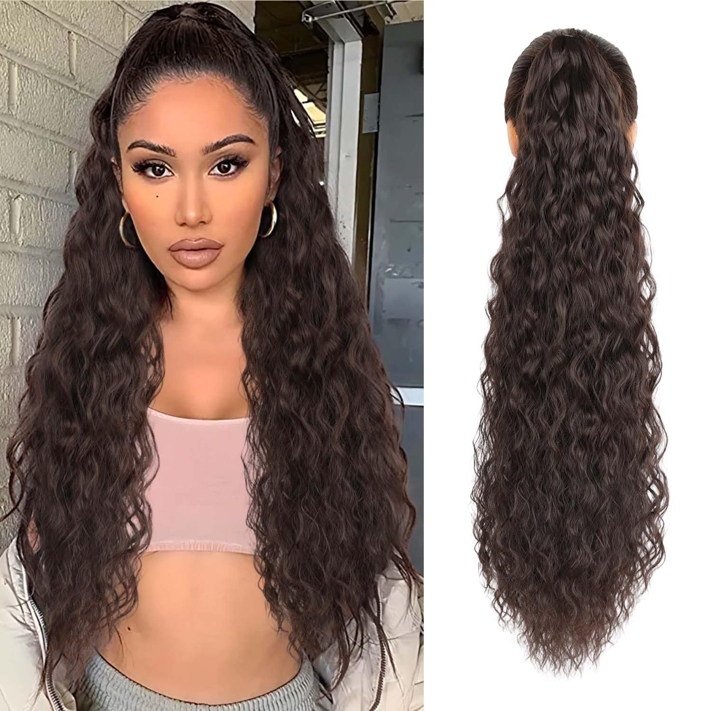 Claw Clip Ponytail Extension 30 Inches of Wavy Curly Volume for an Effortlessly Fluffy Natural Look; Essential Hair Piece for Women’S Everyday and Party Styles (Black Brown)