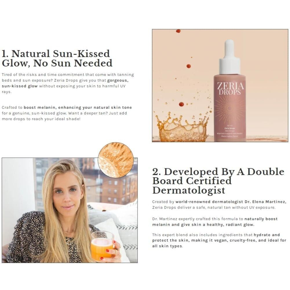 3X Zeria Drops Sunless Tanning Drops Natural Boost Melanin Enhancing Skin Tone