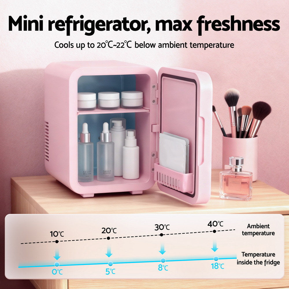 Glacio Mini Skincare Fridge 4L – Pink LED Mirror Beauty Cooler & Warmer