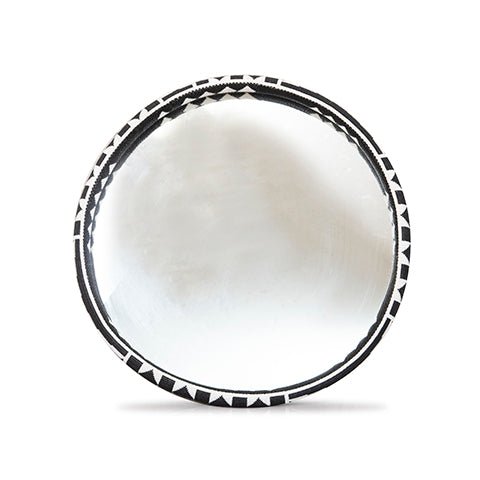African Beaded Mirror Large – Handmade Black & White Wall Decor