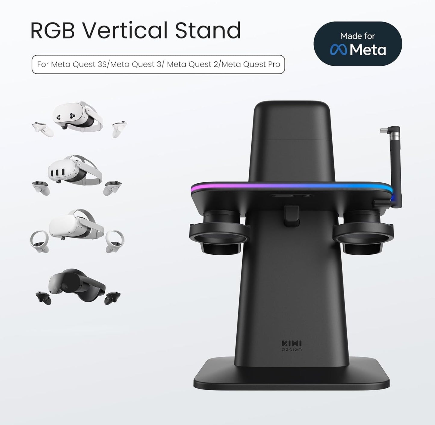 RGB Charging Dock for Oculus/Meta Quest 3/Quest 3S/Quest 2/ Quest Pro, Vertical Charging Stand, Made for Meta