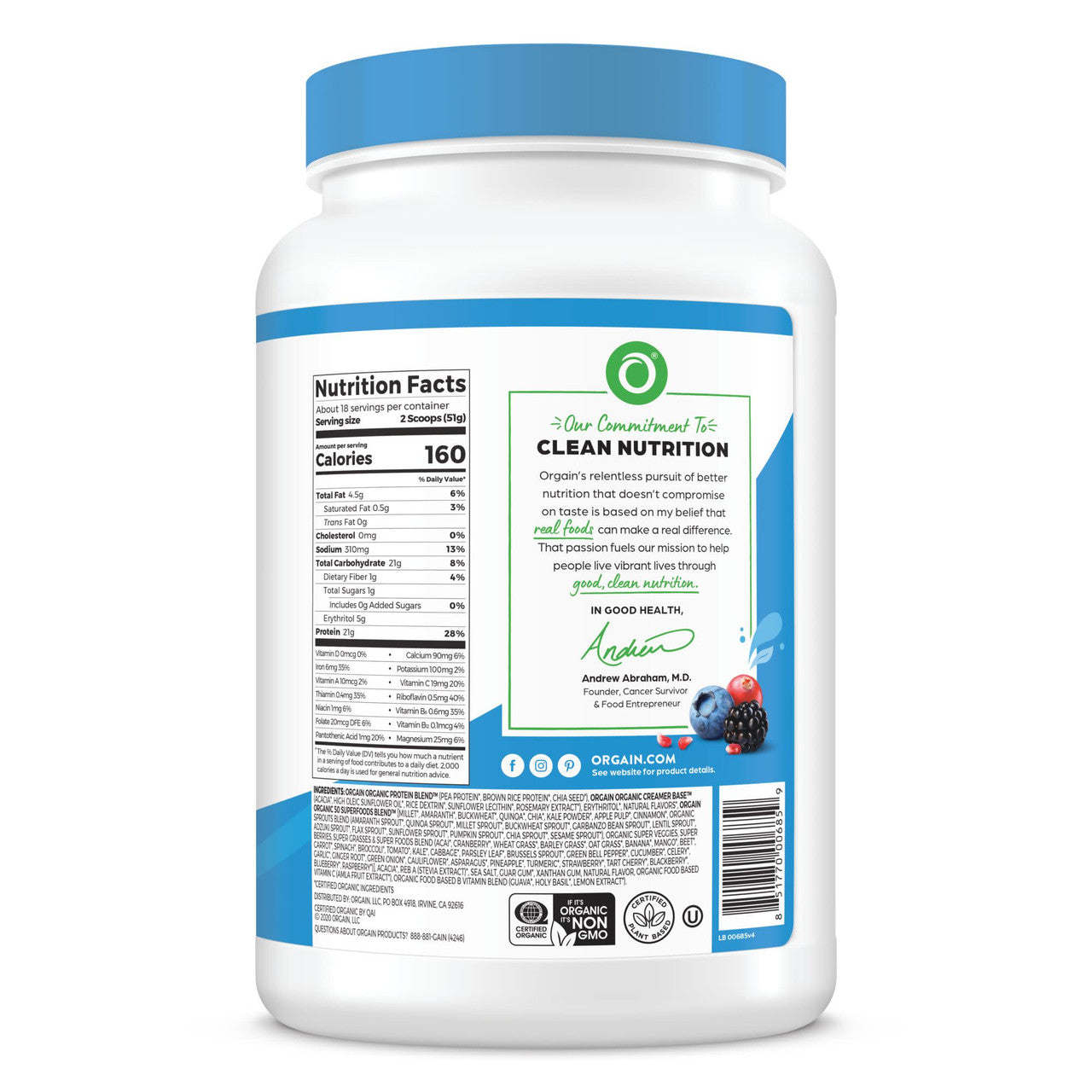 Orgain Organic Plant Protein Powder – Vegan Non-GMO Shake
