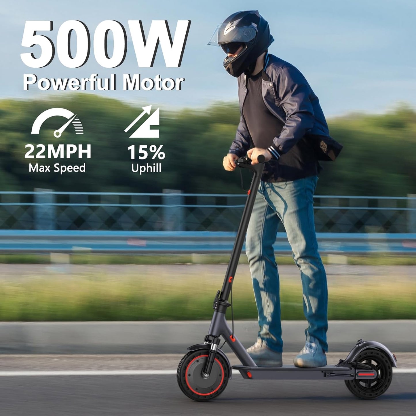 Electric Scooter, 350W/500W Powerful Motor, 8.5"/10" Solid Tires, 19/22Mph, 28/21/12 Miles Range,Dual Braking