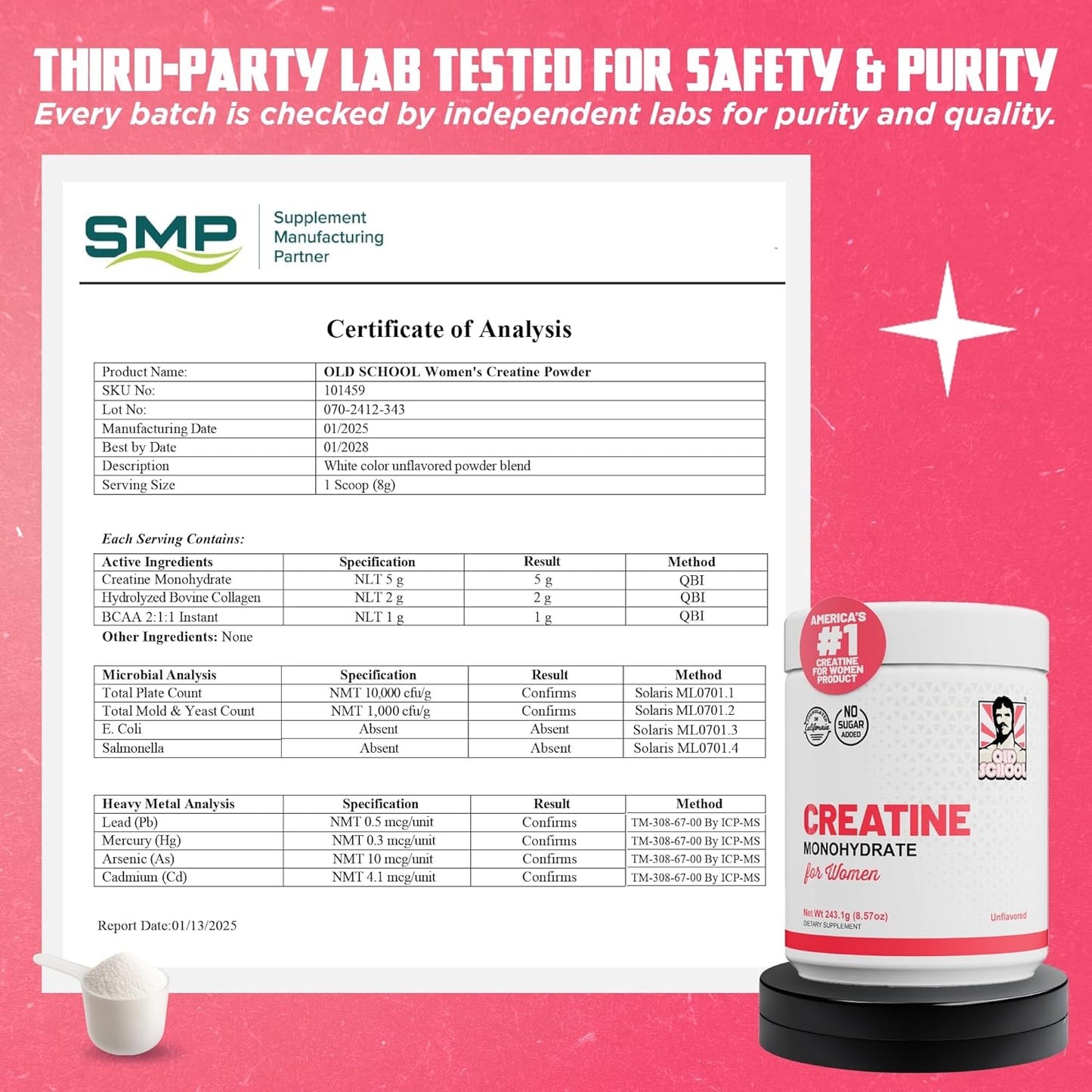 Creatine for Women Post-Workout Supplement - 5000Mg Creatine, 2000Mg Hydrolyzed Bovine Collagen & BCAA 2:1:1 for Lean Muscle Growth, Fast Recovery & Stamina - 30 Servings