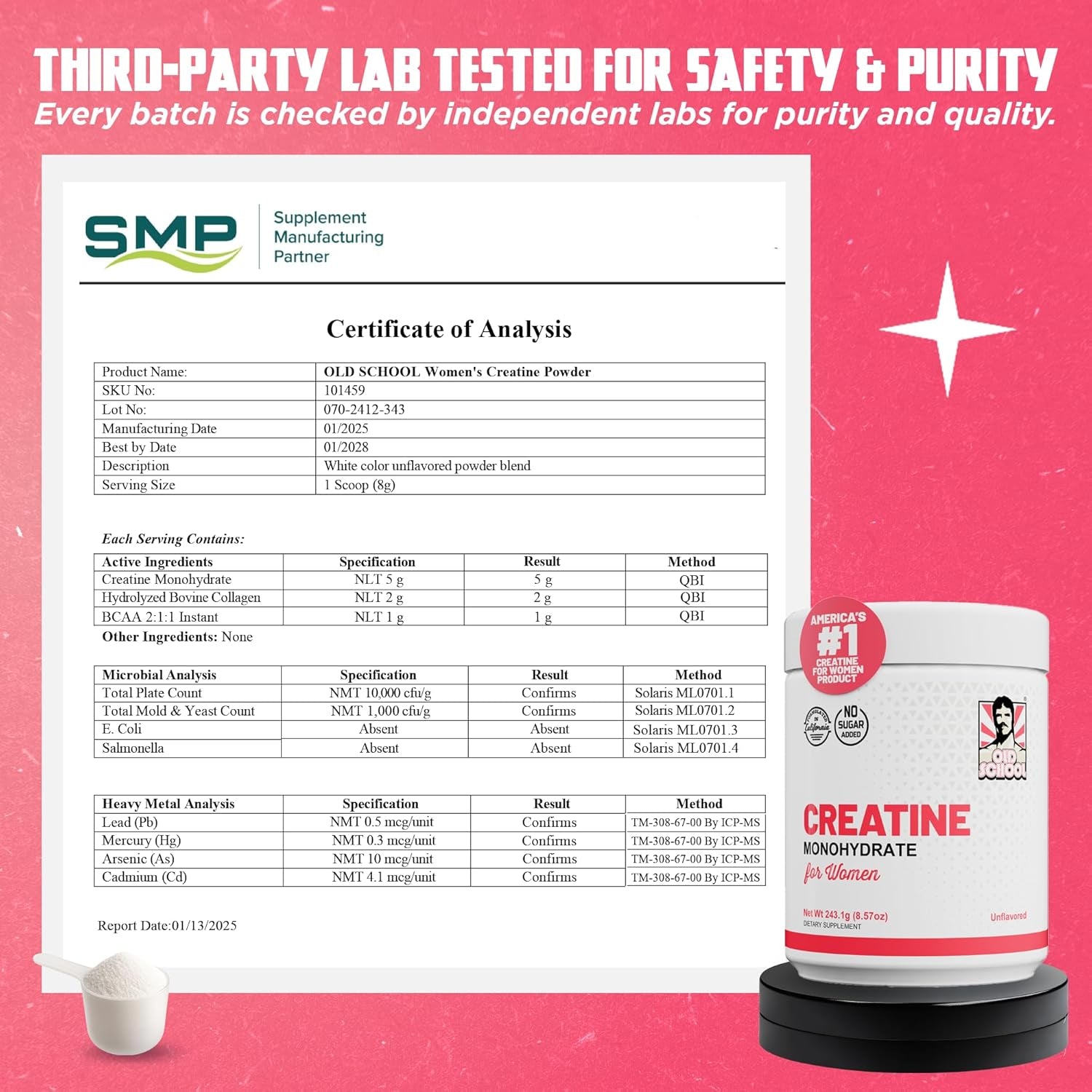 Creatine for Women Post-Workout Supplement - 5000Mg Creatine, 2000Mg Hydrolyzed Bovine Collagen & BCAA 2:1:1 for Lean Muscle Growth, Fast Recovery & Stamina - 30 Servings