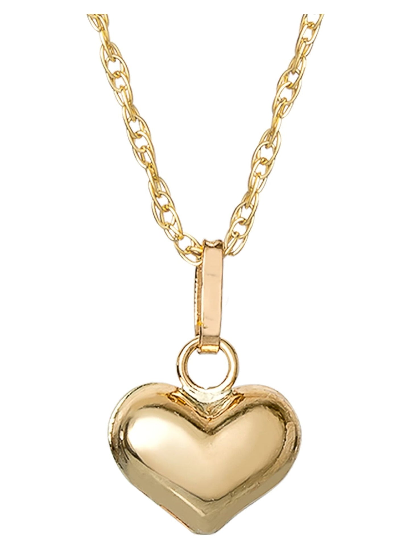 Girl’S 14K Yellow Gold Puff Heart Pendant, 16” Chain