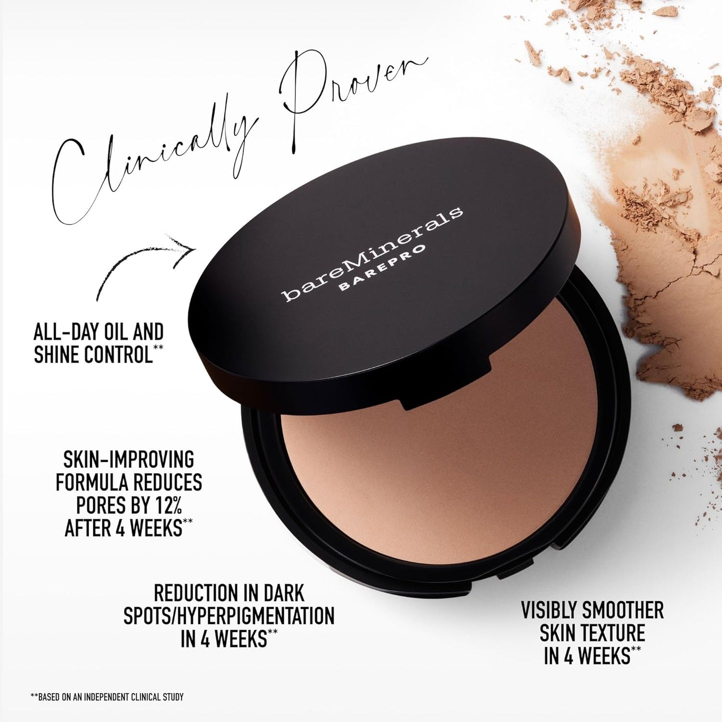 Barepro Skin-Perfecting Powder Foundation, Matte Pressed Powder Foundation Full Coverage with Plant-Based Squalene, Talc-Fee Pressed Powder Compact, Oil Control, Vegan