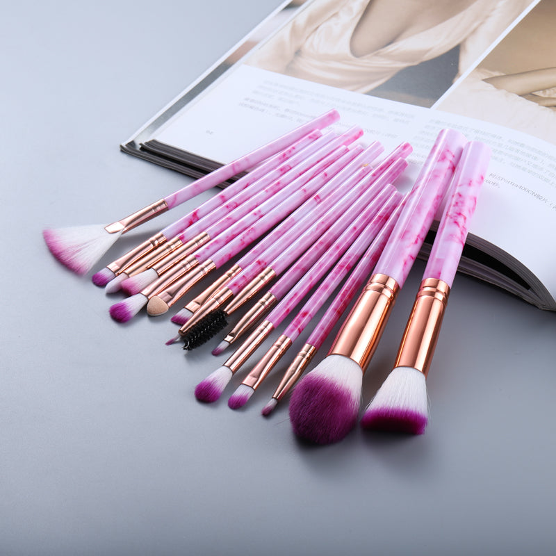 15-PC Marbled Design Makeup Brush Set