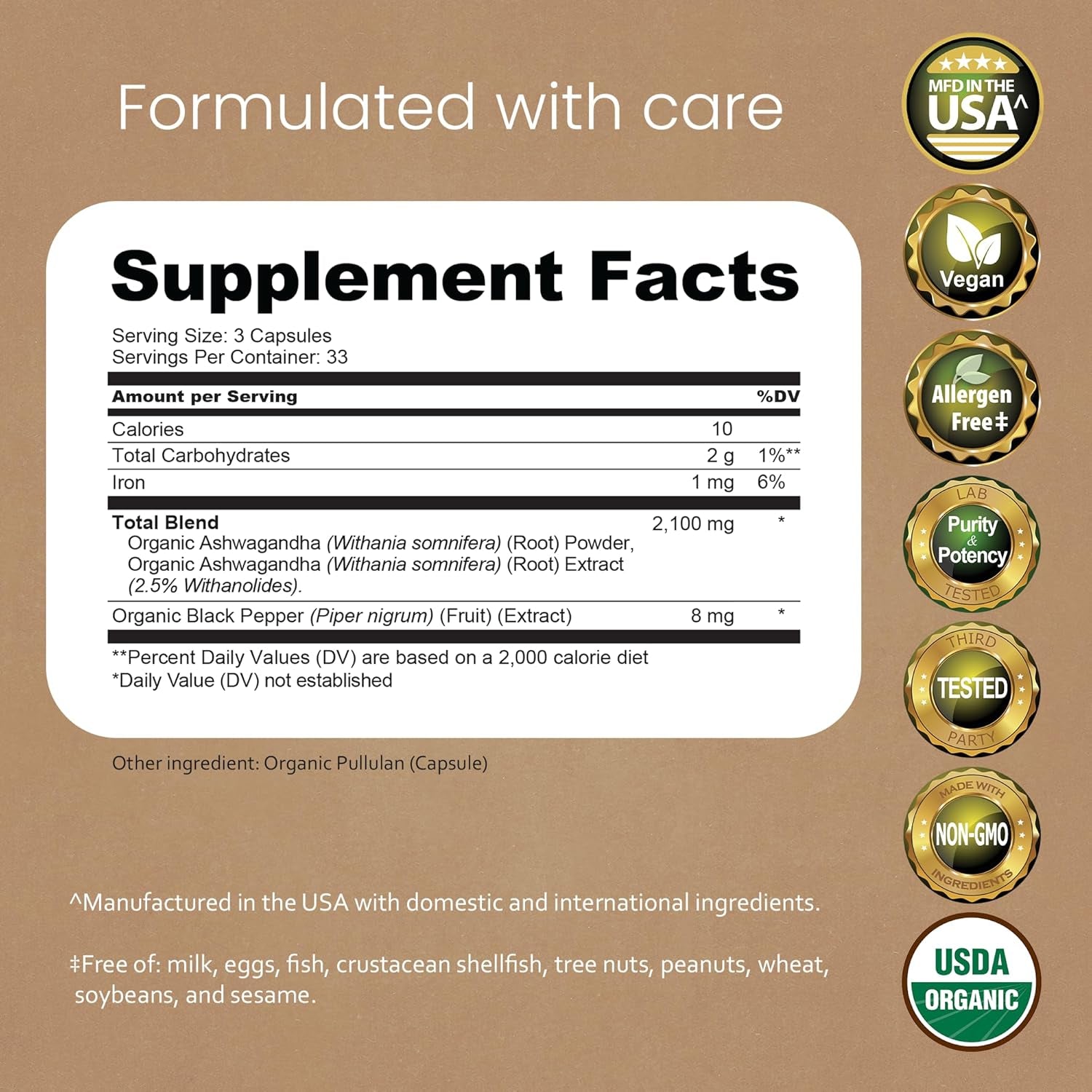 Organic Ashwagandha 2100 Mg per Serving – Root Powder & Extract – 100 Capsules – Vegan, Non-Gmo, Gluten-Free