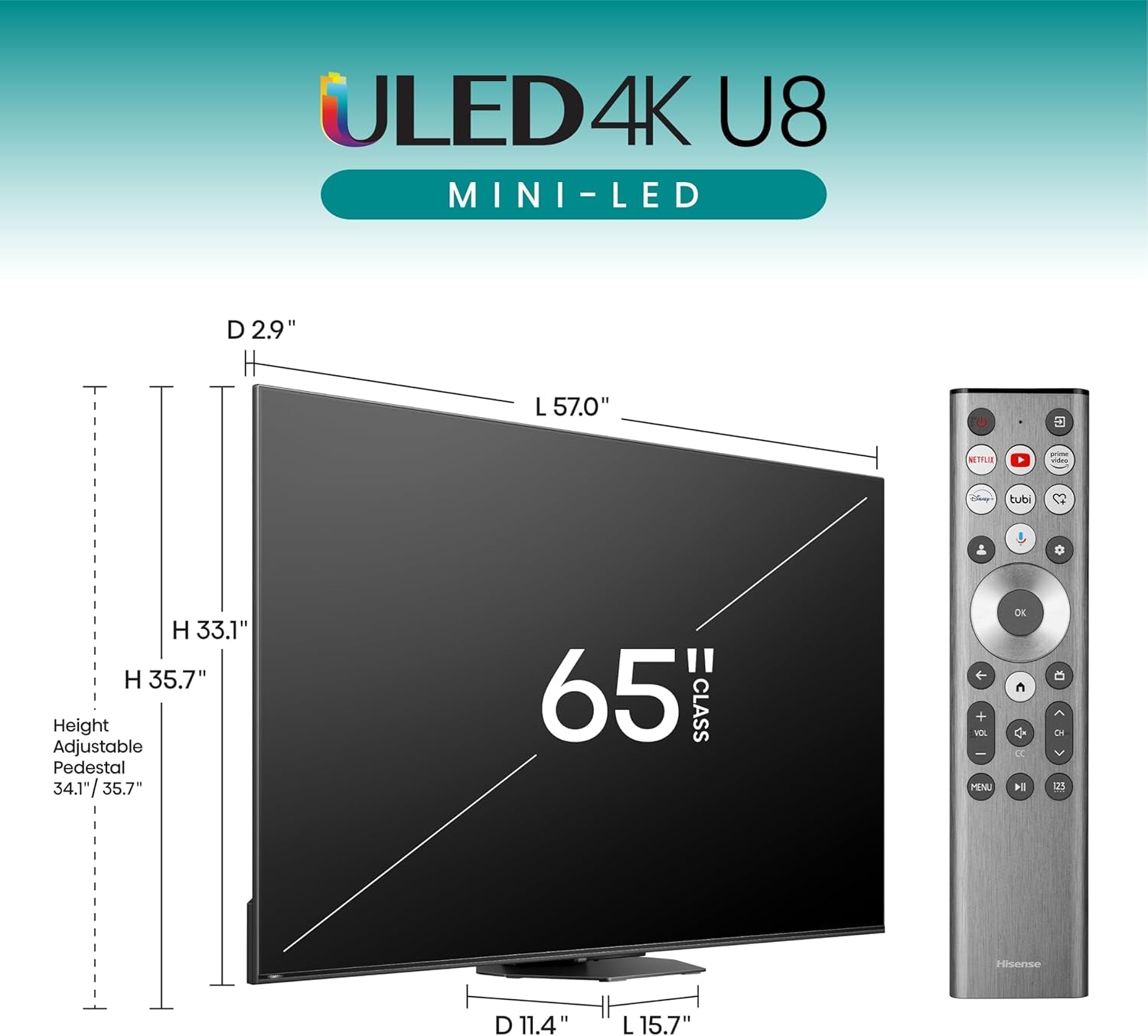 U8 Series 65U8N 65-Inch ULED 4K Smart TV | Mini-Led Pro | QLED | 3000 Nits | 144Hz | Motion Rate 480 | Dolby Vision IQ · Atmos | Full Array Local Dimming | 2.1.2 Ch Surround Sound | Google TV