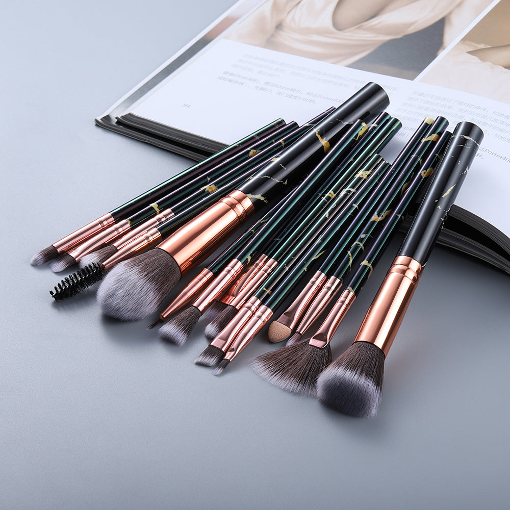 15-PC Marbled Design Makeup Brush Set