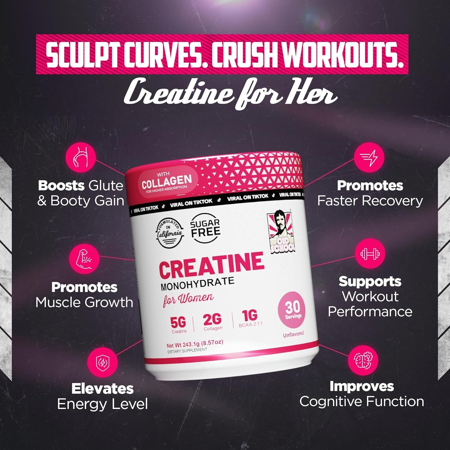 Creatine for Women Post-Workout Supplement - 5000Mg Creatine, 2000Mg Hydrolyzed Bovine Collagen & BCAA 2:1:1 for Lean Muscle Growth, Fast Recovery & Stamina - 30 Servings