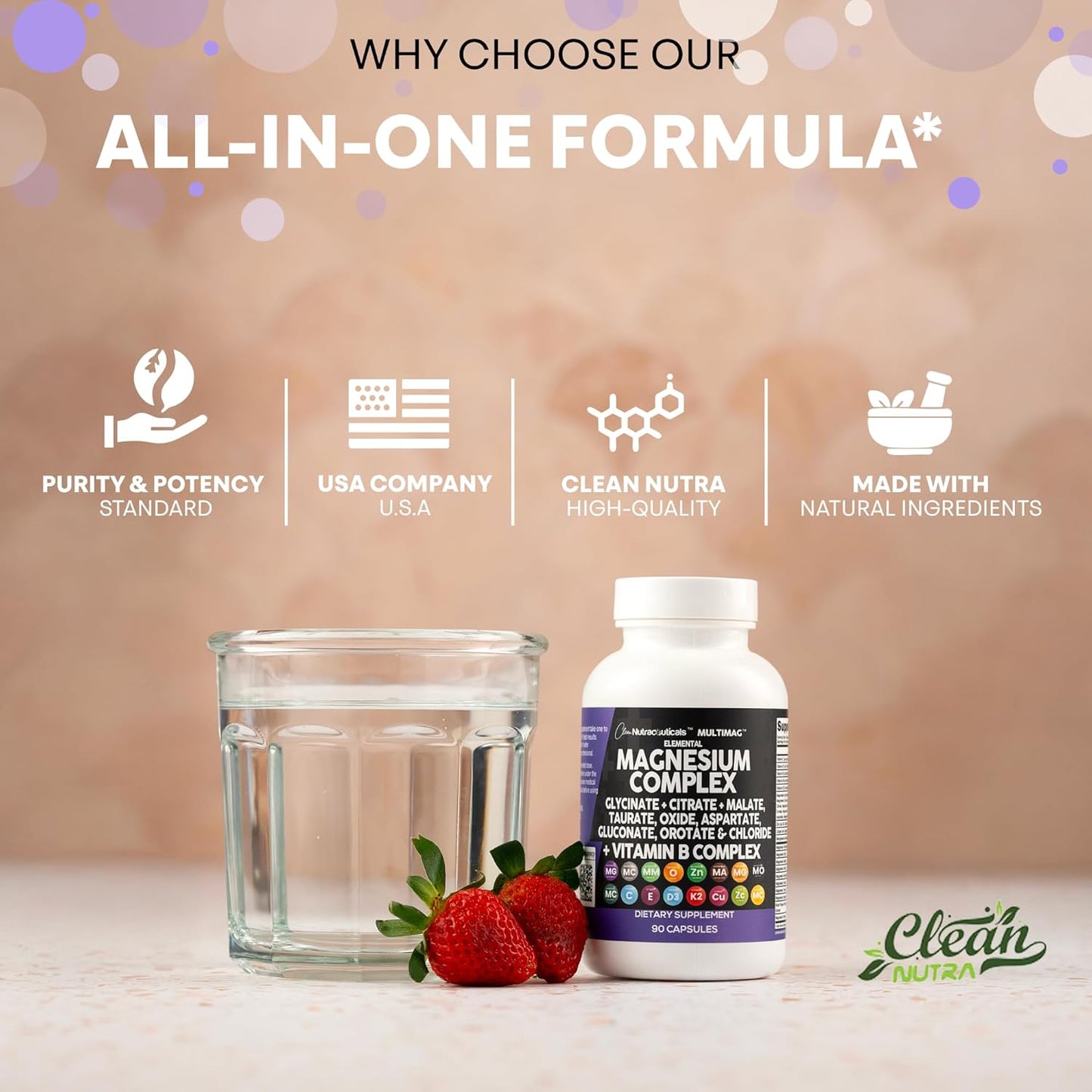 Magnesium Complex with Magnesium Glycinate Citrate Malate Oxide Taurate Aspartate Orotate & Mag Chloride, Zinc Copper Manganese & Vitamin C B1 B2 B6 B12 Complex - 1Pack