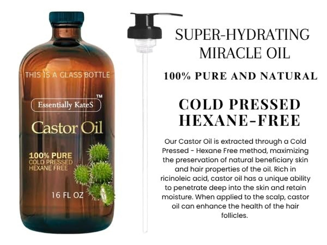 Coldpressed Organic Castor Oil in Glass Bottle 16 Fl Oz 100% Pure and Natur