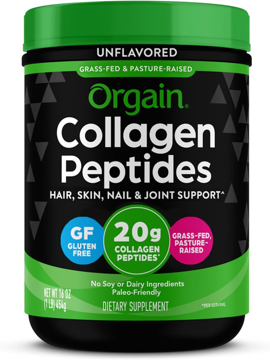 Hydrolyzed Collagen Peptides Powder for Women & Men, 20G Grass Fed Collagen, Unflavored - Hair, Skin, Nail, & Joint Support Supplement, Paleo & Keto, Non-Gmo, Type I and III, 1Lb