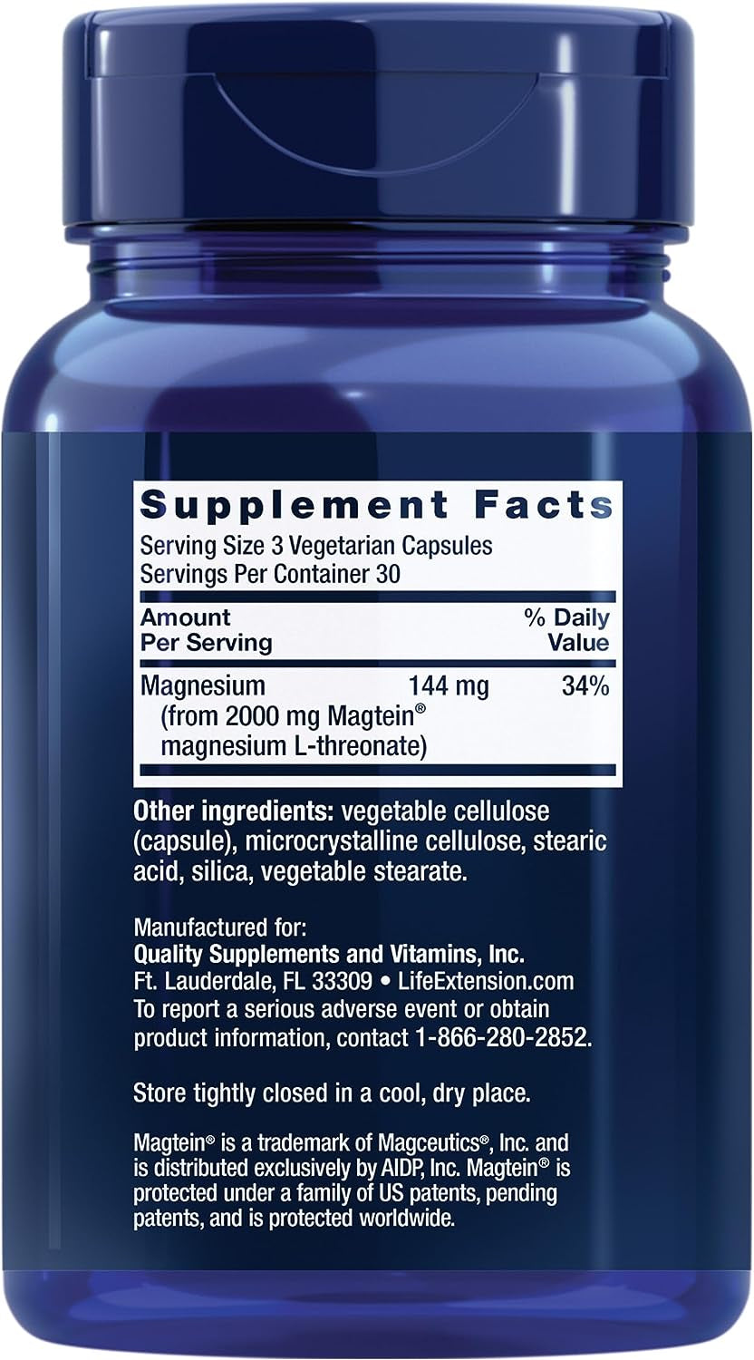 Neuro-Mag Magnesium L-Threonate, Magtein, Magnesium Supplement, Brain Health, Memory & Attention, Gluten Free, Vegetarian, Non-Gmo, 90 Vegetarian Capsules