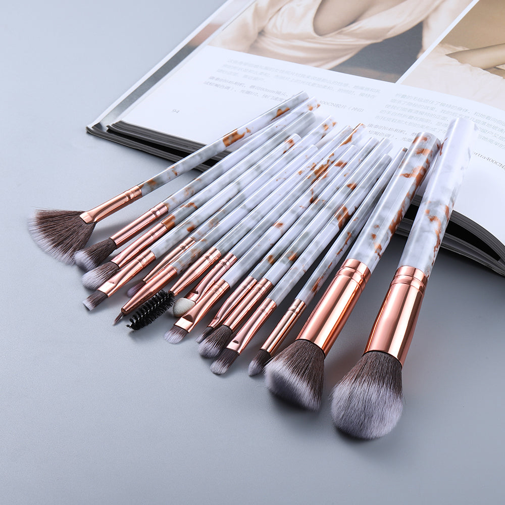 15-PC Marbled Design Makeup Brush Set