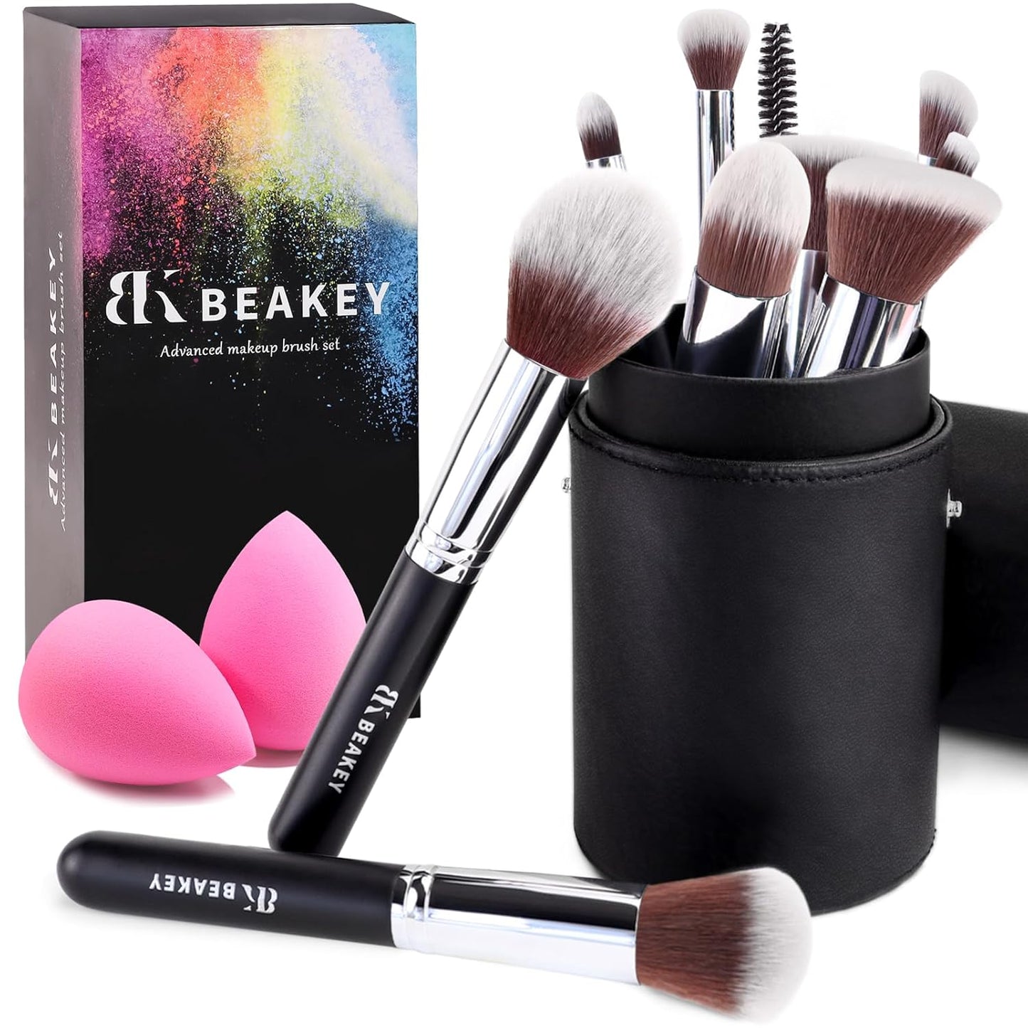 Makeup Brushes Set, Professional Foundation Eyeshadow Concealer Blush Powder Bronzer Applicator, 2 Blender Sponge with Beauty Paper Case