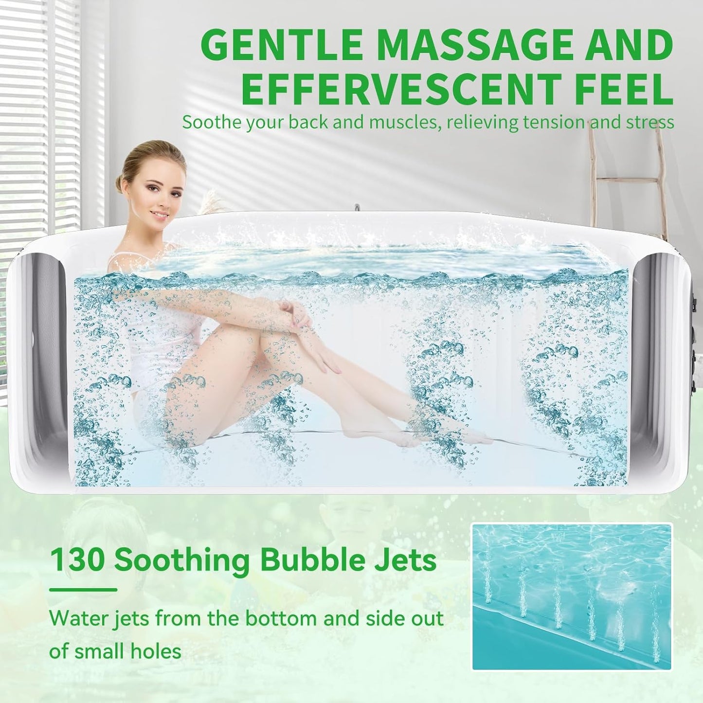 Inflatable Hot Tub, 4-6 Person Polygon Portable Blow up Hot Tub, Leak-Proof PVC Outdoor Spa with 130 Strong Air Jets, Heater Pump and Insulated Cover, 77” X 77”X 25”