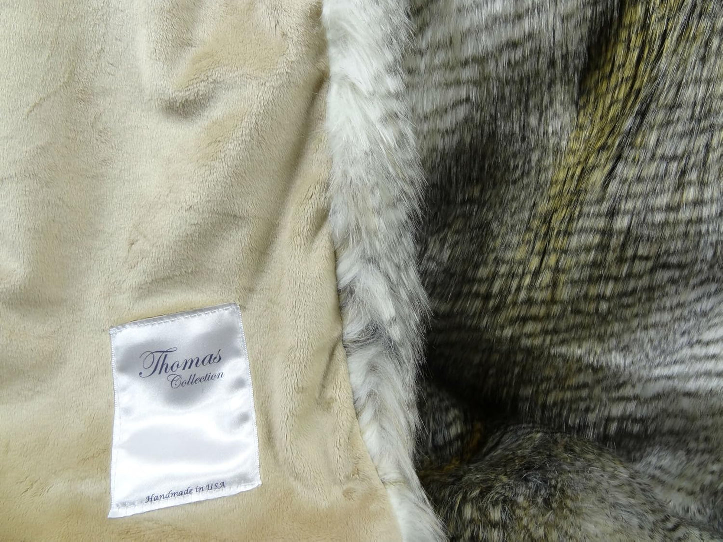 Beige Gold Fur Throw Blanket & Bedspread - Alaskan Hawk Faux Fur - White Gray Beige Gold Faux Fur - Luxury Soft Throw Blanket & Bedspread, Handmade in US, 16408