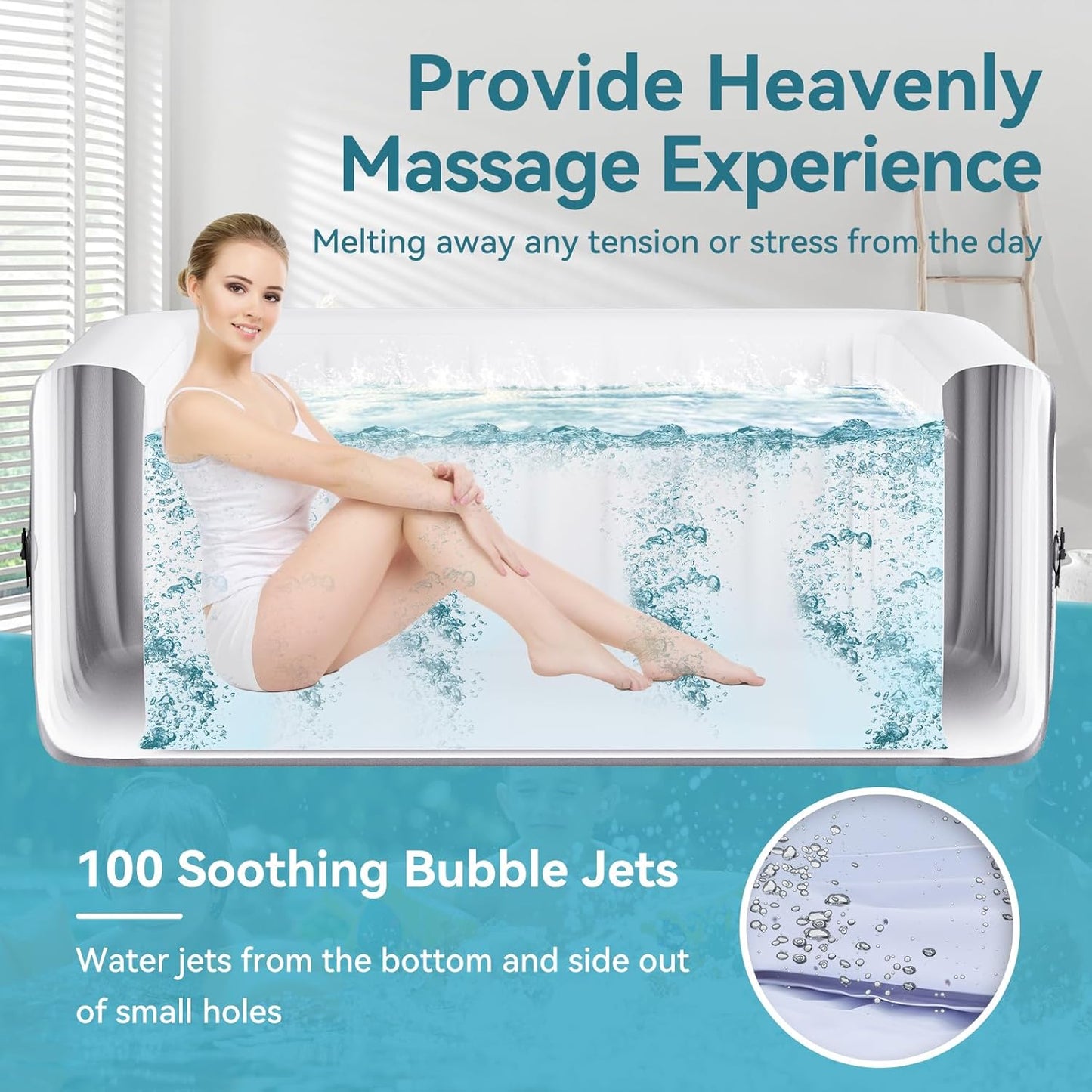 2 Person Oval Inflatable Hot Tub, 100 Air Jets, 145 Gal, Black, PVC, Oval Shape, 75' L X 47'W X 25'H