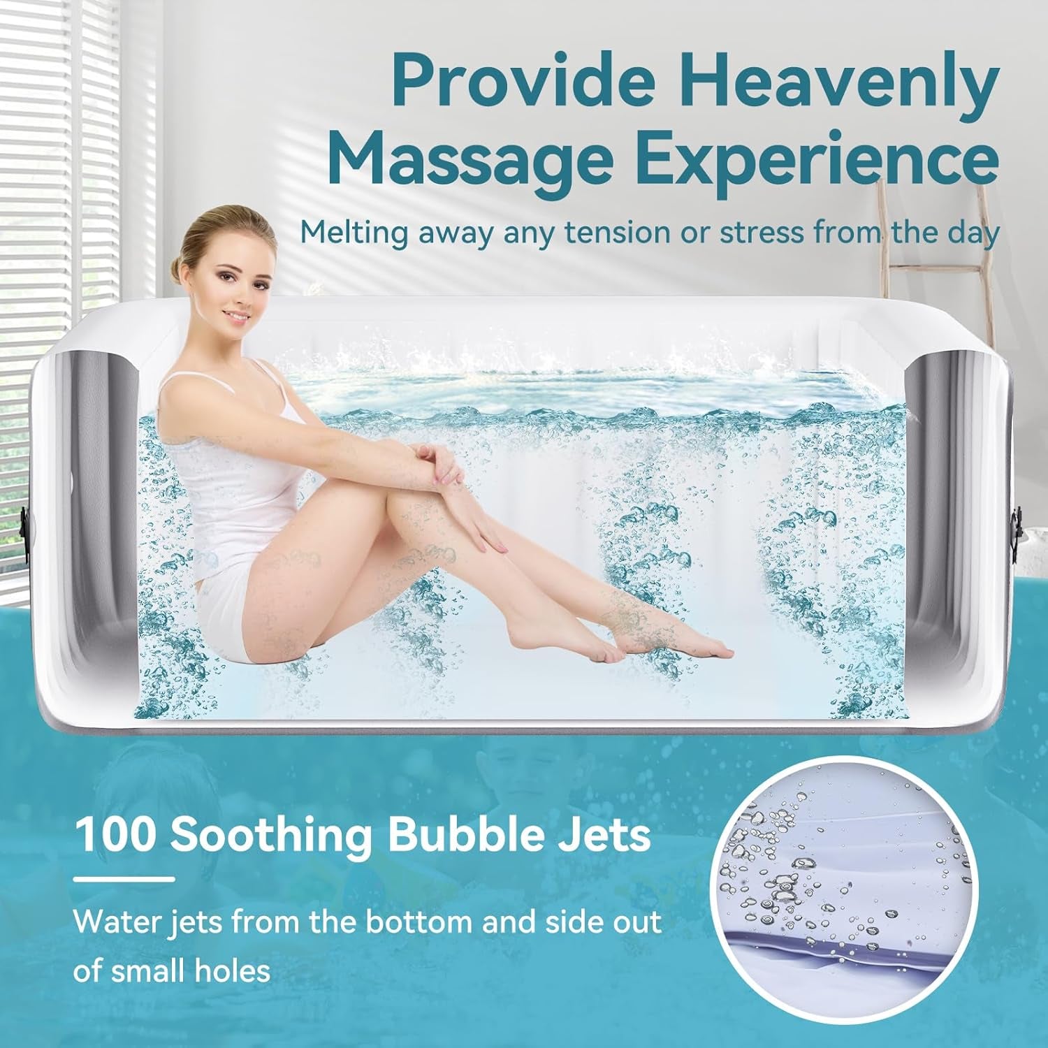 2 Person Oval Inflatable Hot Tub, 100 Air Jets, 145 Gal, Black, PVC, Oval Shape, 75' L X 47'W X 25'H