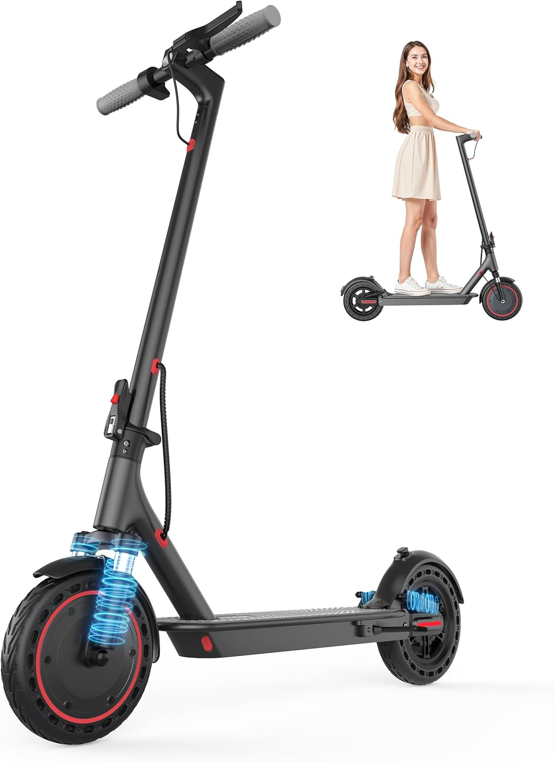 Electric Scooter, 350W/500W Powerful Motor, 8.5"/10" Solid Tires, 19/22Mph, 28/21/12 Miles Range,Dual Braking