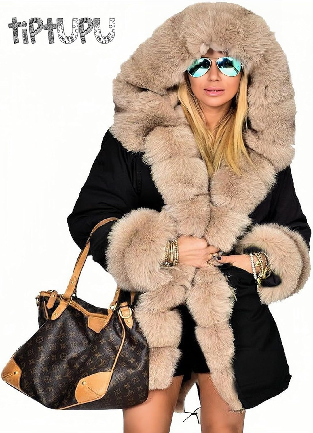 Women'S Faux Fur Lined Coat Hooded Warm Winter Outwear Thicken Jackets Parka Long Cardigan