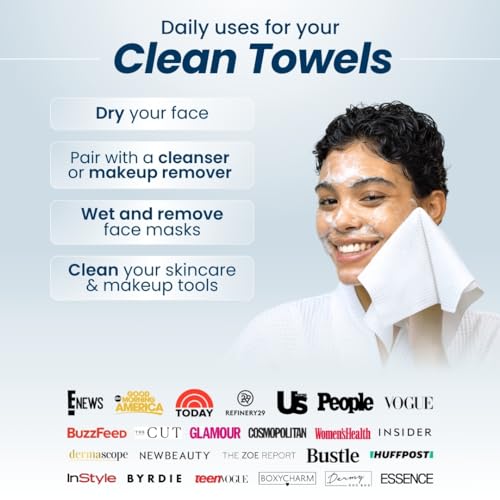 Clean Skin Club Clean Towels XL™, 100% USDA Biobased Face Towel, Disposable Face Towelette, Makeup Remover Dry Wipes, Ultra Soft, 50 Ct, 1 Pack