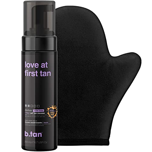 b.tan Violet Self Tanner Kit | Fall In Love at First Tan Bundle - Dark Self Tan Mousse w Self Tanning Mitt Applicator, 1 Hour Sunless Tanner, Fast Self Tan, No Fake Tan Smell, Vegan, 6.7 Fl Oz