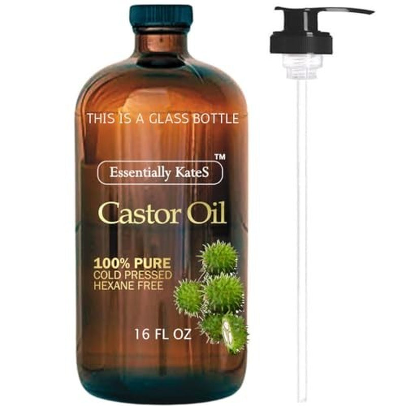 Coldpressed Organic Castor Oil in Glass Bottle 16 Fl Oz 100% Pure and Natur