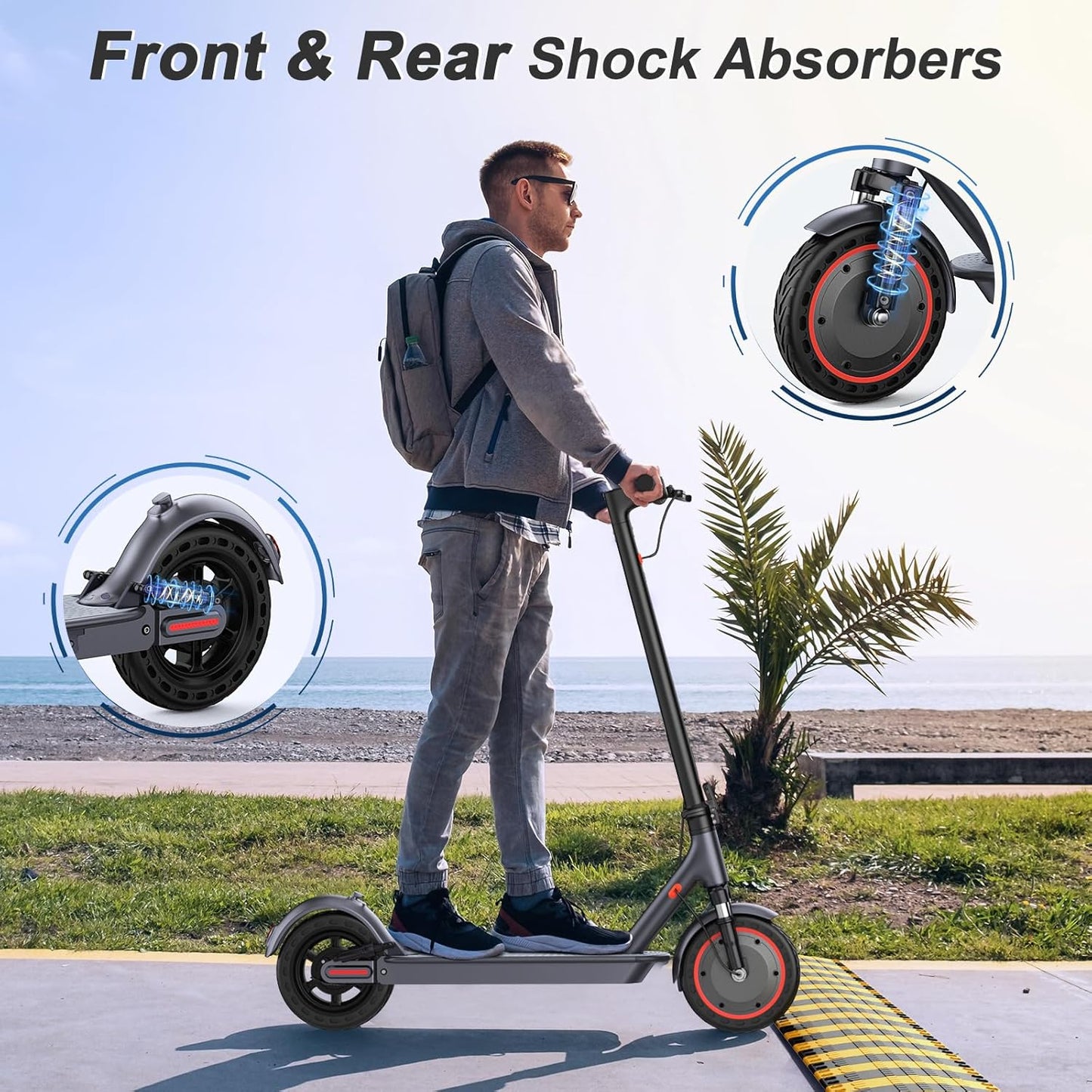 Electric Scooter, 350W/500W Powerful Motor, 8.5"/10" Solid Tires, 19/22Mph, 28/21/12 Miles Range,Dual Braking