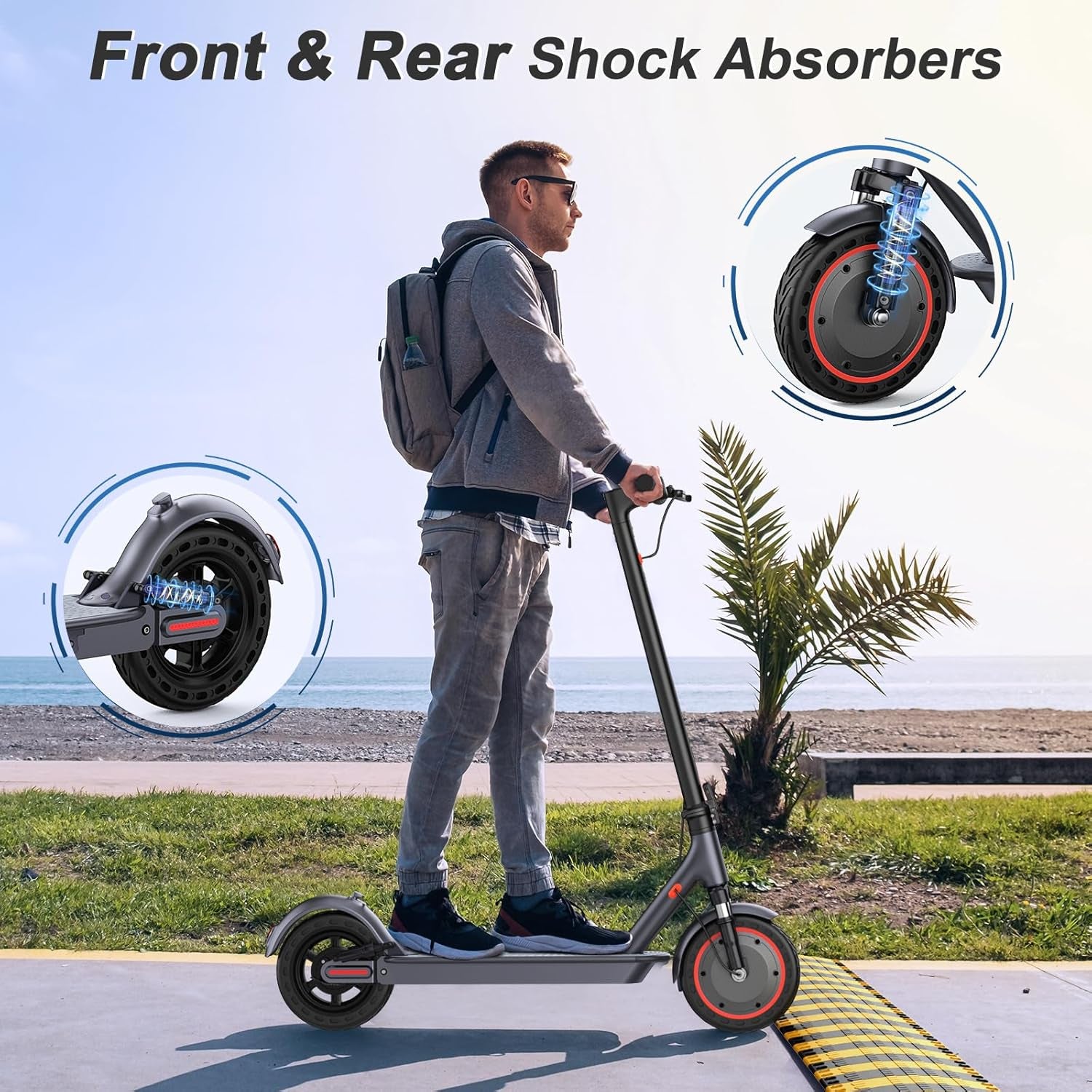 Electric Scooter, 350W/500W Powerful Motor, 8.5"/10" Solid Tires, 19/22Mph, 28/21/12 Miles Range,Dual Braking