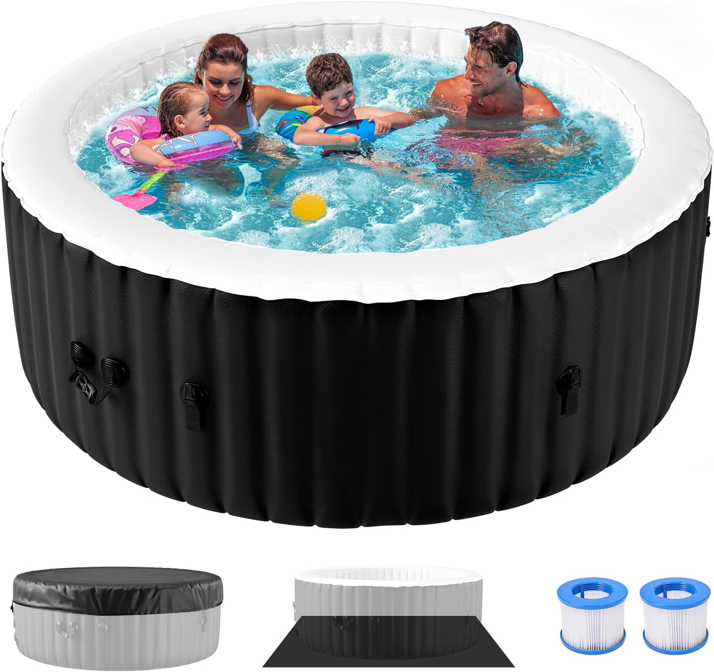 Inflatable Hot Tub, 4-6 Person Polygon Portable Blow up Hot Tub, Leak-Proof PVC Outdoor Spa with 130 Strong Air Jets, Heater Pump and Insulated Cover, 77” X 77”X 25”
