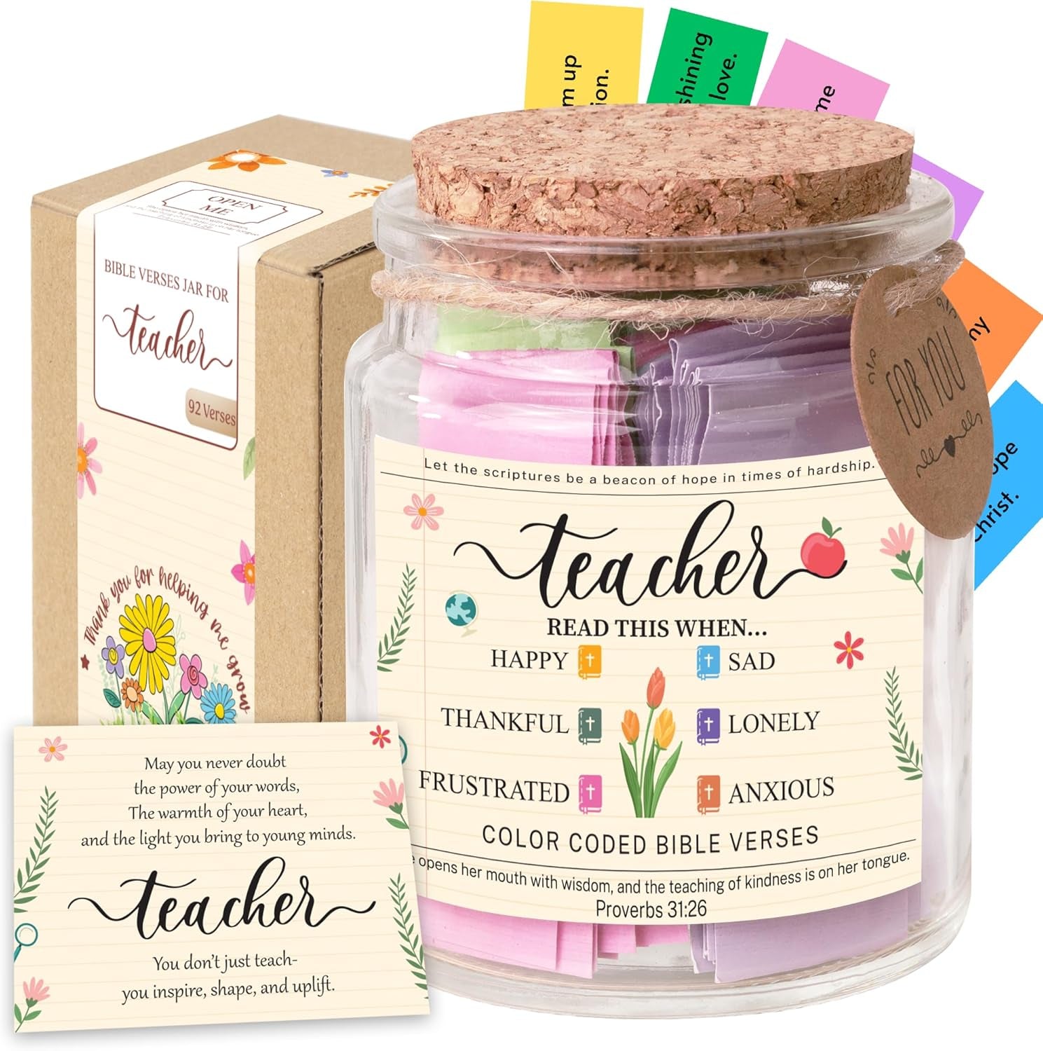 Read This When Bible Verses Jar for Daily Encouragement – Christian, Birthday & Christmas Gifts for Women; Great Gift for Mom, White Elephant Gift & Stocking Stuffer for Women