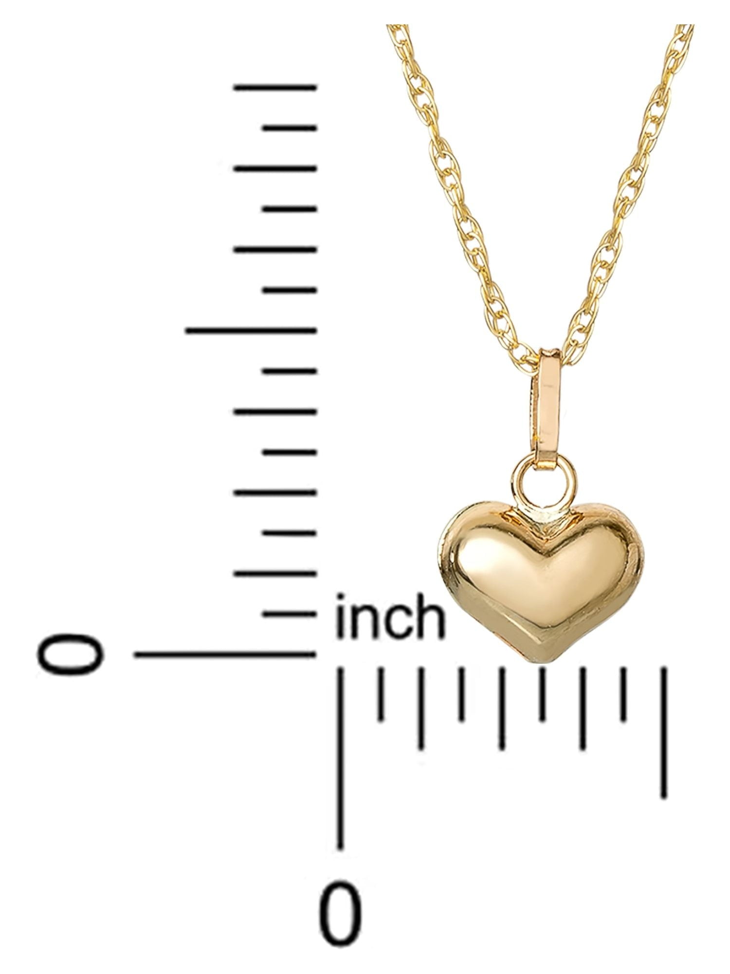 Girl’S 14K Yellow Gold Puff Heart Pendant, 16” Chain