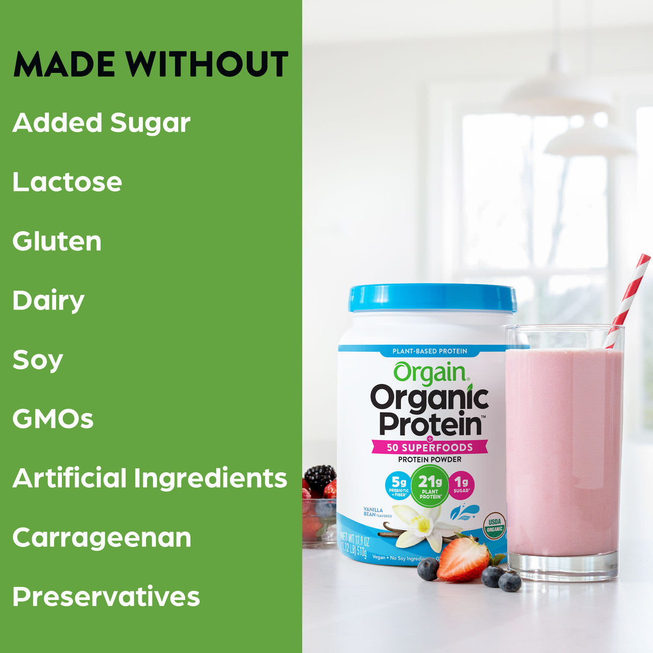 Orgain Organic Plant Protein Powder – Vegan Non-GMO Shake