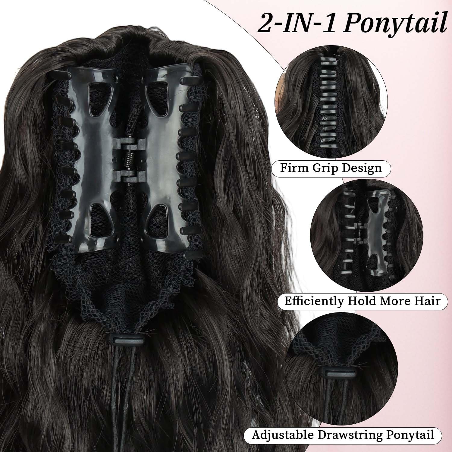Claw Clip Ponytail Extension 30 Inches of Wavy Curly Volume for an Effortlessly Fluffy Natural Look; Essential Hair Piece for Women’S Everyday and Party Styles (Black Brown)