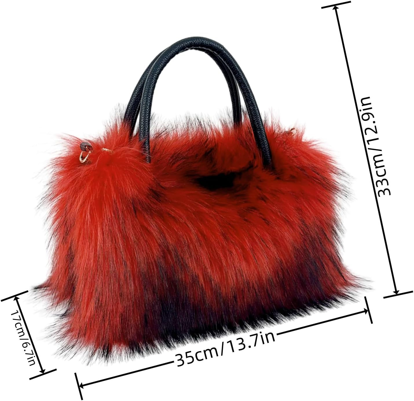 Faux Fur Tote Bag Women'S Shoulder Handbags Fluffy Handbags Winter Handbag Boots Set Plush Tote Bag Mid Calf Boots, Red 39