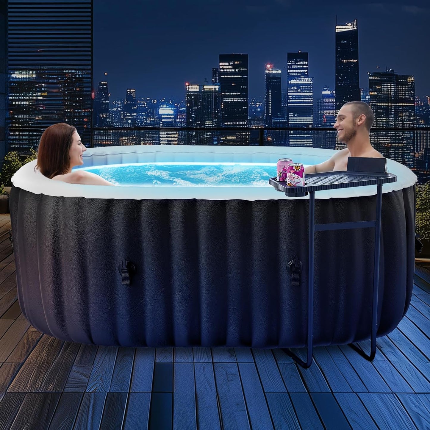 2 Person Oval Inflatable Hot Tub, 100 Air Jets, 145 Gal, Black, PVC, Oval Shape, 75' L X 47'W X 25'H