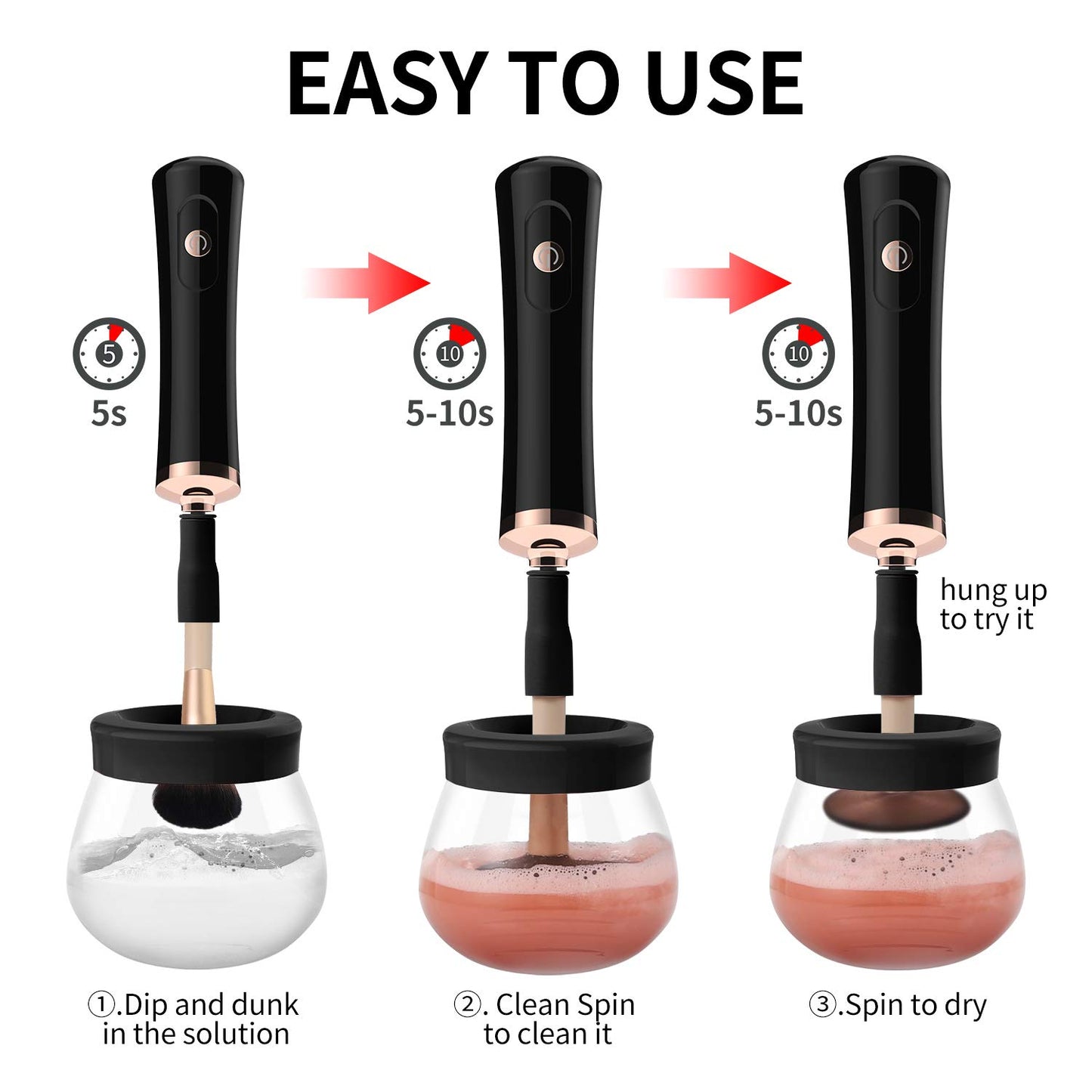 Senbowe Upgraded Makeup Brush Cleaner and Dryer Machine, Super-Fast Electric Brush Cleaner Machine with 8 Size Rubber Collars, Automatic Brush Cleaner Spinner Makeup Brush Tools