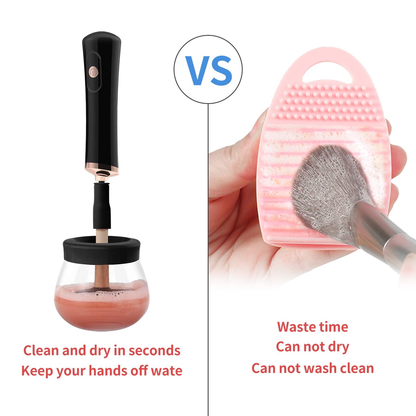 Senbowe Upgraded Makeup Brush Cleaner and Dryer Machine, Super-Fast Electric Brush Cleaner Machine with 8 Size Rubber Collars, Automatic Brush Cleaner Spinner Makeup Brush Tools