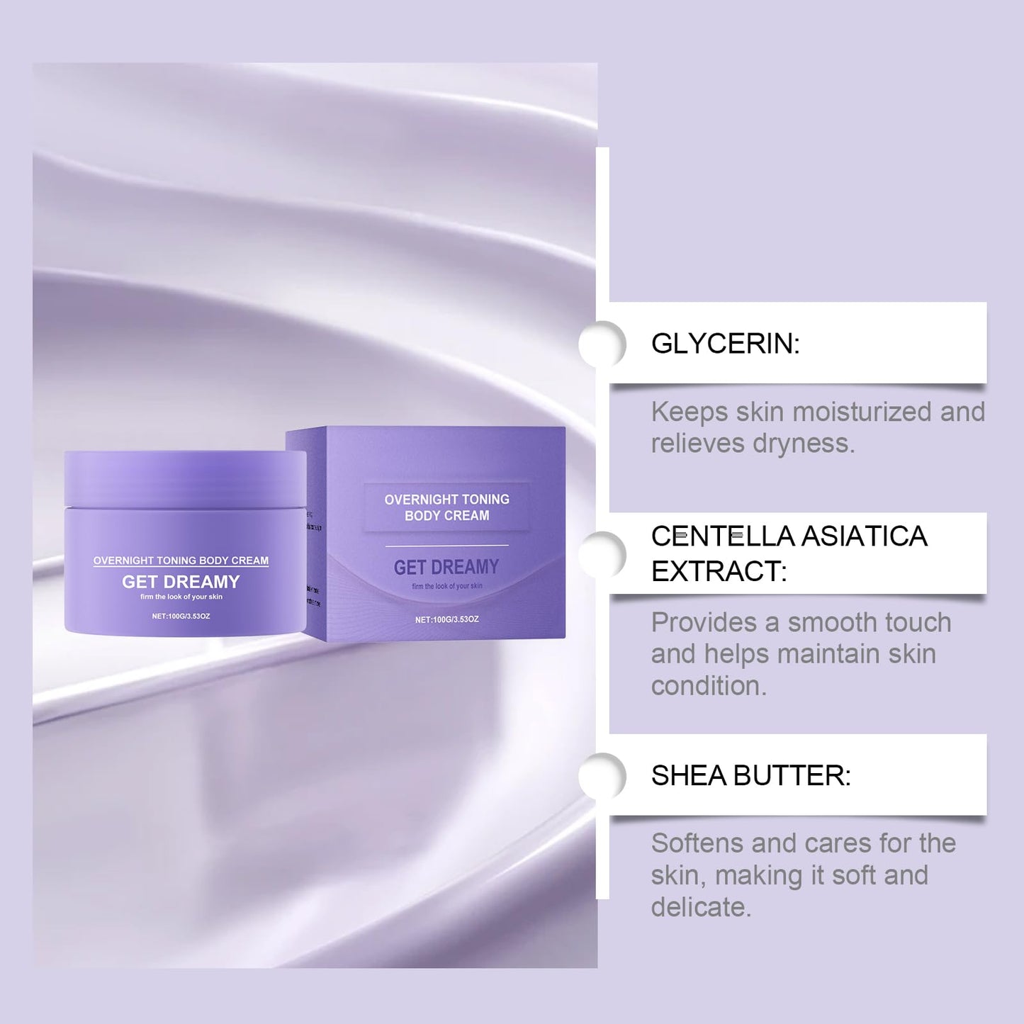 Atevke Get Dreamy Overnight Toning Whip Firming Cream, Anti Wrinkle Moisturizing Toning Whip, Smooth & Tight Skin, Body Firming Cream Cellulite Remover for Legs and Body.- violet