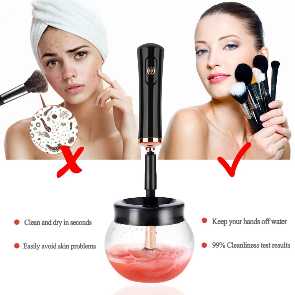 RICRIS Premium Makeup Brush Cleaner Dryer Super-Fast Electric Brush Cleaner Machine Automatic Brush Cleaner Spinner Makeup Brush Tools (Black)